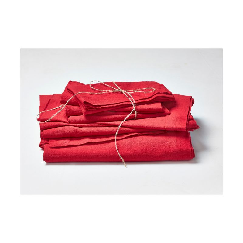 tagltd Set of 4 Threads Solid Color Casual Red Cotton Slub Machine Washable Napkins with 2-in Finished Hem, 20x20-in., 3 of 4