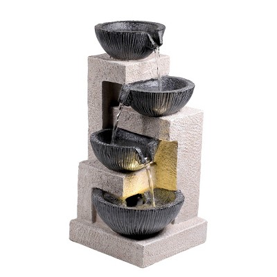 14" Resin Cascading Bowl Tabletop Fountain with LED Lights Gray - Alpine Corporation: Indoor/Outdoor Water Feature, Electric Powered