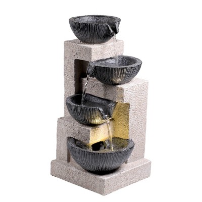 Alpine 14" Cascading Bowl Tabletop Fountain with LED Lights Gray