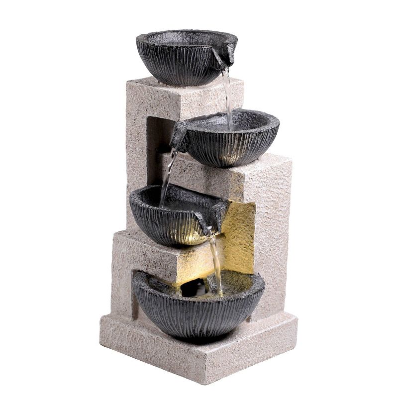 14&#34; Resin Cascading Bowl Tabletop Fountain with LED Lights Gray - Alpine Corporation, 1 of 9