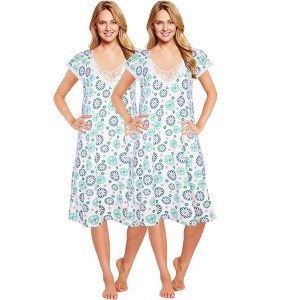 JEFFRICO Womens 2 Pack Nightgowns Short Sleeve Sleepwear Soft Pajama Dress Nightshirts - 1 of 4