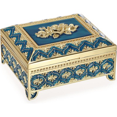 Vintage Metal Jewelry Box Floral Gorgeous Jewelry Trinket Box for Ring Earrings Necklace
