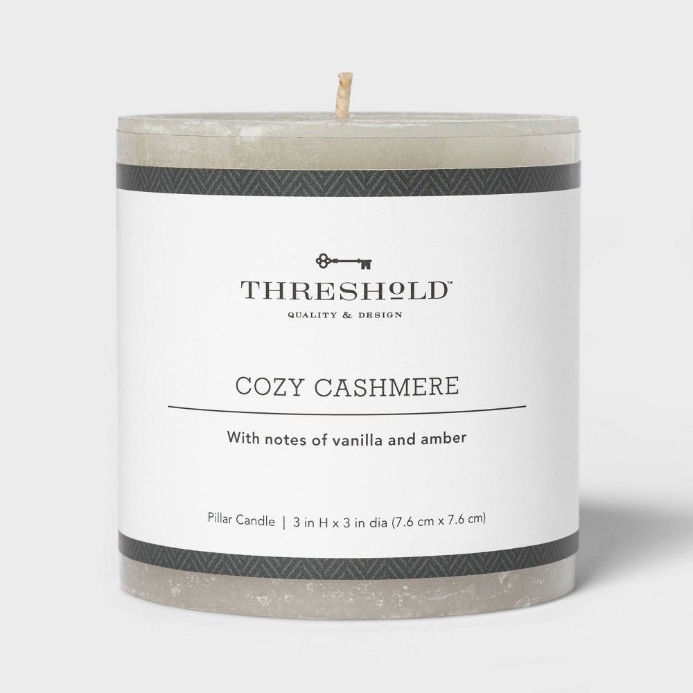 Photos - Other interior and decor 3" x 3" Pillar Cozy Cashmere Candle Gray - Threshold™