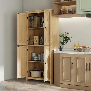 Resenkos 72-Inch Farmhouse Pantry with 4 Door Cabinets & Adjustable Shelving, Natural Brown - 1 of 4