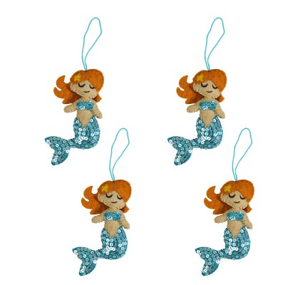 Split P Mermaid Sequin Blue Felt Ornament Pack Of 4