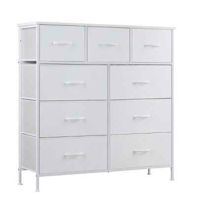 FURNIinspire Dressers 9 Drawer Fabric Tall Dresser Tower Closet Storage Chest of Drawers for Bedroom Nursery, White, 11.8"*39.37"*39.37"