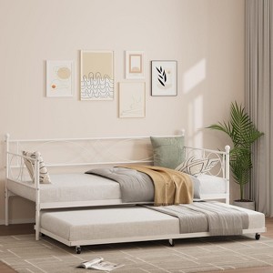 Day Bed with Pull Out Trundle,Twin Daybed with Trundle, Twin Size Mattress Foundation with Metal Slats Support for Living Room, Bedroom and Guest Room - 1 of 4