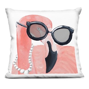 Stupell Industries Glam Fashion Pink Flamingo Sunglasses Pearls Bird Indoor Decorative Throw Pillow, 18 x 18 - 1 of 3