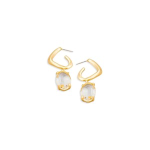 Slickblue Women's Jewelry, Oval Crystal Hoop Earrings, Push Back Closure, Night Out Style, Gold Metallic, 1.75" - 1 of 3