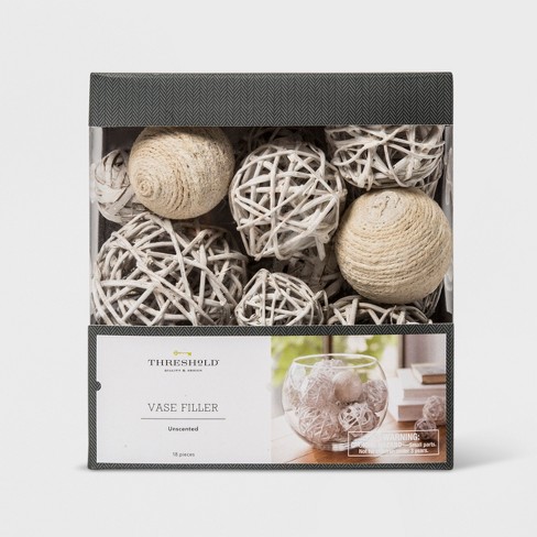 Unscented Jute Rope And Twig Balls Vase Filler White Threshold