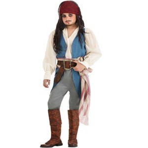 HalloweenCostumes.com Large Boy Pirates of the Caribbean Kids Captain Jack Sparrow Costume Boys, Blue & White Pirate Halloween Outfit, Gray/Brown/Blue - 1 of 4