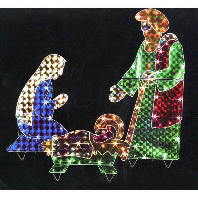 Northlight 3pc Blue and Green Pre-Lit Holographic Nativity Set Outdoor Christmas Decor 53", 2 of 3
