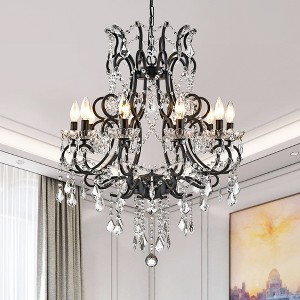Maxax 24.5" 10-Light Gold Crystal Chandelier, Glam Traditional Pendant Light for Living Room Dining Room Foyer - 1 of 4