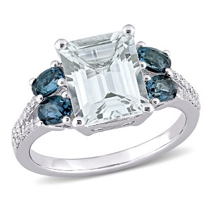 EVERLY JEWELRY |Sterling Silver 1/10 CT TW Diamond And 4 CT TGW Ice Aquamarine London Blue Topaz Fashion Ring - 1 of 4