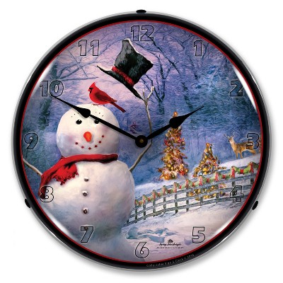 Collectable Sign & Clock | Snowman Greetings LED Wall Clock Retro/Vintage, Lighted