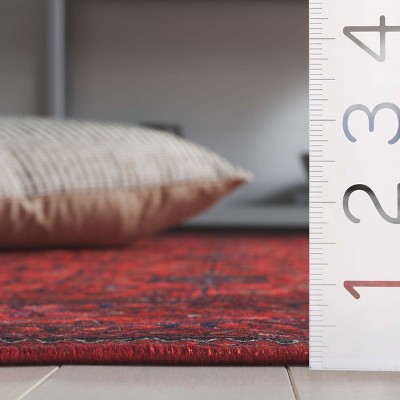 Red and Black Traditional Washable 4' x 6' Area Rug