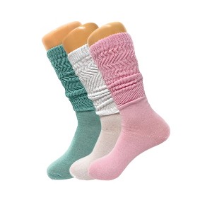 Women’s Vintage Inspired Slouch Socks Soft Cotton Blend Knee-High, 3 Pairs - 1 of 4
