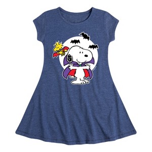 Girls' - Peanuts - Snoopy Woodstock Vampire Fit & Flair Cap Sleeve Dress - 1 of 4