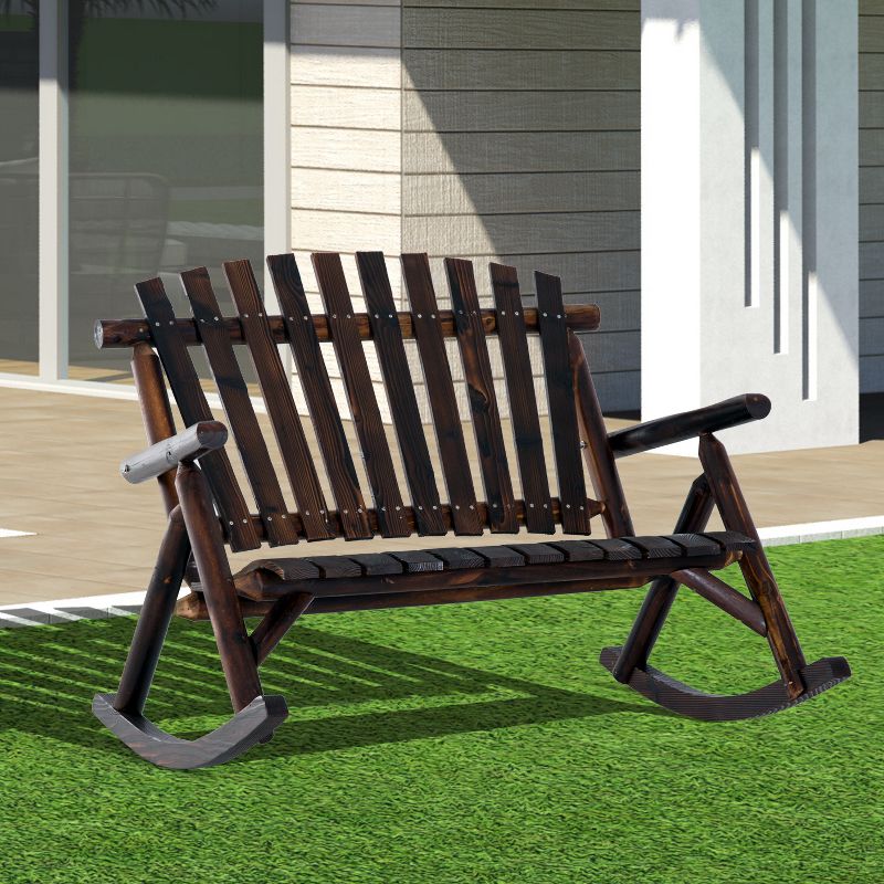 Outsunny Wooden Rocking Chair, Indoor Outdoor Porch Rocker with Slatted Design, High Back for Backyard, Garden, 2 of 7
