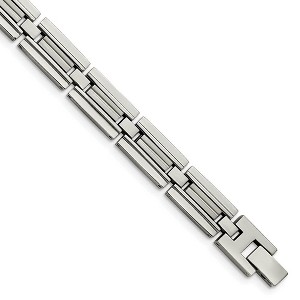Black Bow Jewelry Men's 9mm Stainless Steel Polished & Brushed Link Bracelet, 8.5 Inch - 1 of 4