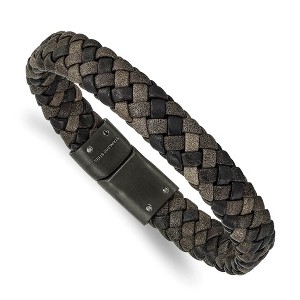 Black Bow Jewelry 11mm Gunmetal Plated Stainless Steel & Brown Leather Bracelet, 8.25 In - 1 of 4