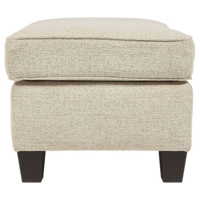 Beige Chenille Contemporary Ottoman with Dark Wood Legs