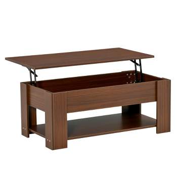 HOMCOM Lift Top Coffee Table with Hidden Storage Compartment and Open Shelf, Pop Up Coffee Table for Living Room, Brown