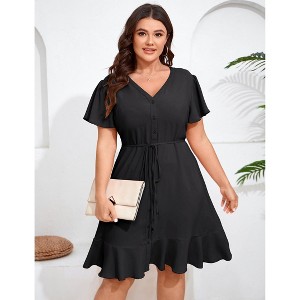 Women's Plus Size Shirt Button Mini Skirt Casual Retro Aesthetic Skirts for Daily Wear, Brunch Casual Outings - 1 of 1