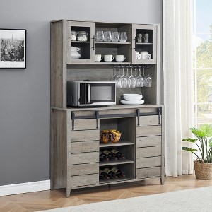 Whizmax Farmhouse Coffee Bar Cabinet with Sliding Barn Doors,Wine Cabinet with Wine&Glasses Rack,Tall Sideboard Buffet Cabinet for Kitchen,Dining Room - 1 of 4