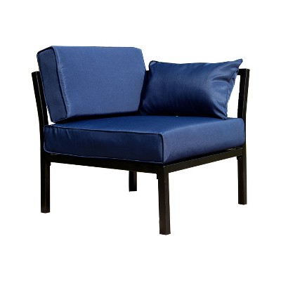 Blue Metal Two-Seat Outdoor Sectional Sofa with Cushions