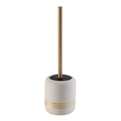White and Gold Ceramic Toilet Brush Holder with Stainless Steel Handle