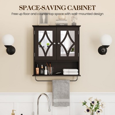 Heynemo Medicine Cabinet with Mirror, Vanity Wall Mounted Storage Cabinet with Adjustable Shelves and Towel Bar, for Bathroom, Laundry