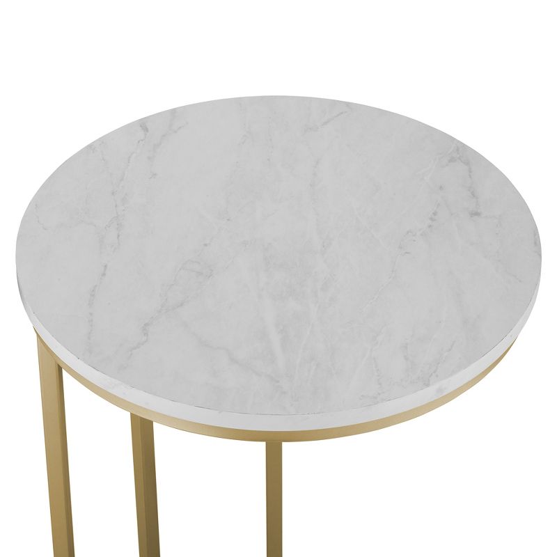 24&#34; Modern Glam Round C Table Faux White Marble/Gold - Saracina Home, 5 of 8