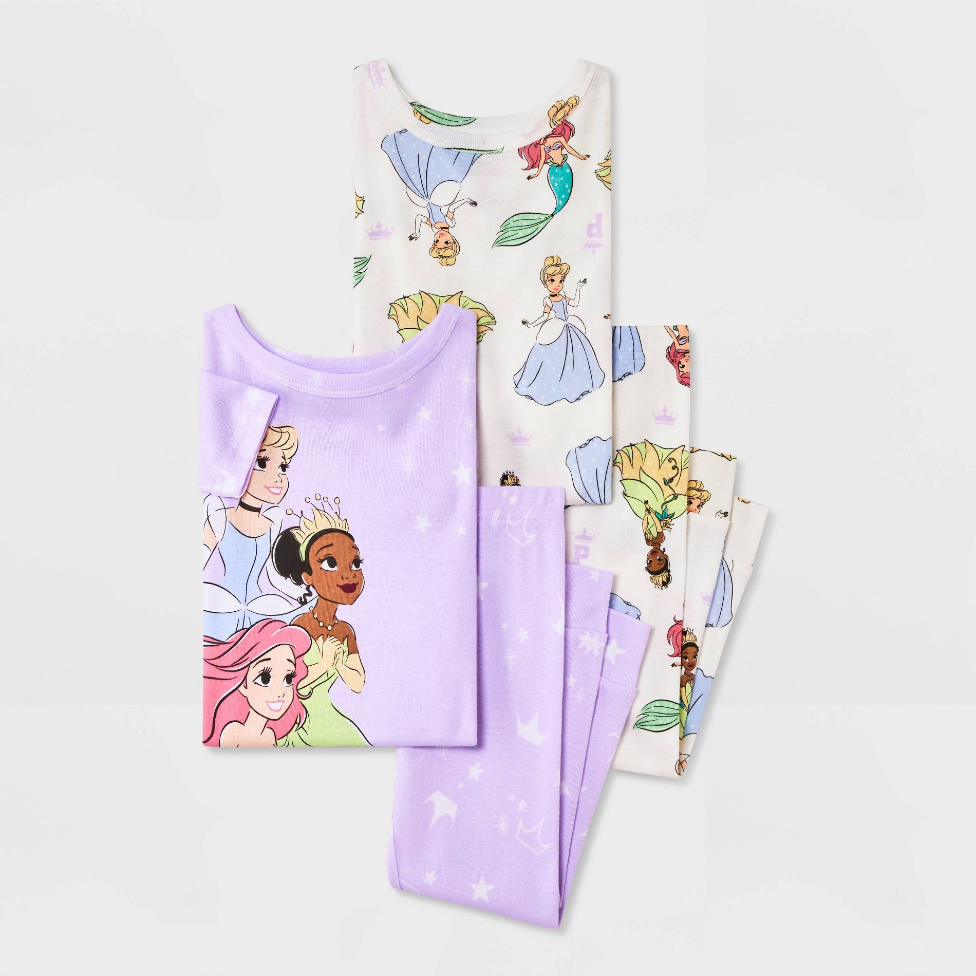 Toddler Girls' 4pc Snug Fit Disney Princess Cotton Pajama Set - Purple/Ivory