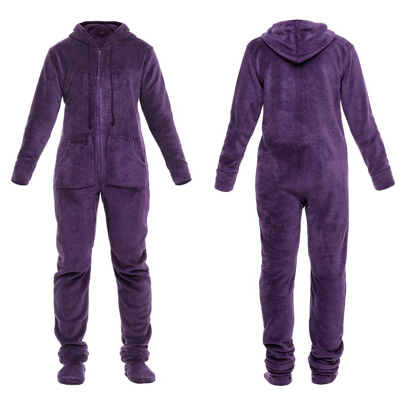 Women's Plush Fleece One Piece Hooded Footed Zipper Pajamas, Soft Adult Onesie Footie with Hood, 4 of 6