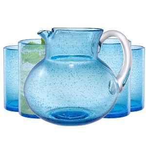 Artland Iris 90oz Hand Blown Pitcher & Set of 4 17oz Highball Glasses, Unique Bubble Design, Lead-Free Glass for Serving Beverages - 1 of 4