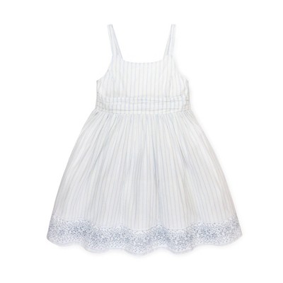 Hope & Henry Girls' Special Sun Dress with Embroidered Hem (Classic Blue Ticking Stripe, 2T)