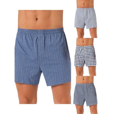 INSPIRE CHIC Men's 4 Pack Classic Elastic Waist Plaid Pattern Underwear Boxer Shorts