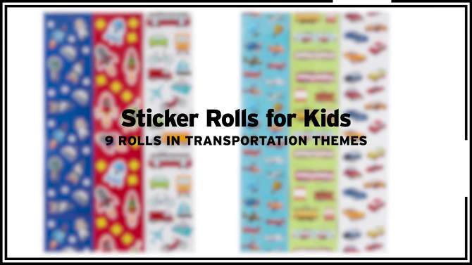 Juvale 9 Rolls 3000+ Transportation Stickers for Kids Birthday Party Favors, Spaceships Rockets Cars Trains Stickers, 2 of 9, play video