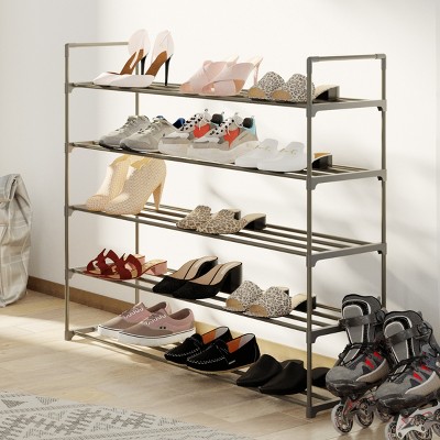 Gray 5-Tier Metal and Plastic Stackable Shoe Rack