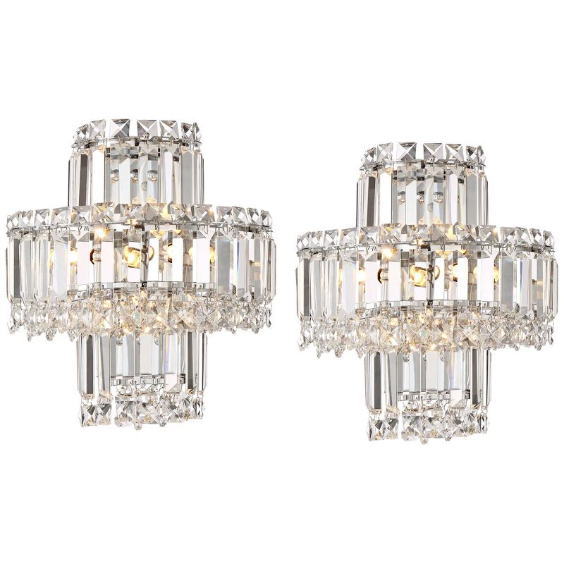 Vienna Full Spectrum Magnificence Modern Wall Light Sconces Set of 2 Chrome Hardwire 11 1/2" 4-Light LED Fixture Clear Crystal for Bedroom Bathroom, 1 of 10