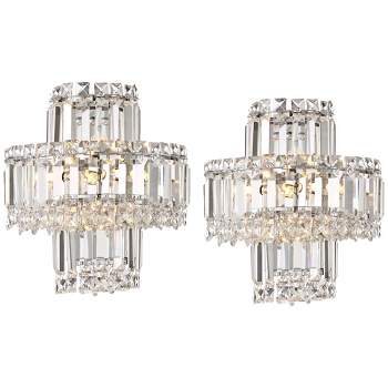 Vienna Full Spectrum Magnificence Modern Wall Light Sconces Set of 2 Chrome Hardwire 11 1/2" 4-Light LED Fixture Clear Crystal for Bedroom Bathroom