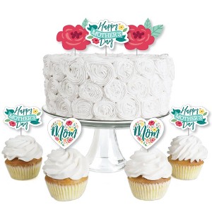 Big Dot of Happiness Colorful Floral Happy Mother's Day - Dessert Cupcake Toppers - We Love Mom Party Clear Treat Picks - Set of 24 - 1 of 4