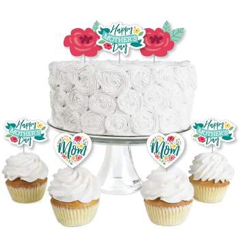 Big Dot of Happiness Colorful Floral Happy Mother's Day - Dessert Cupcake Toppers - We Love Mom Party Clear Treat Picks - Set of 24