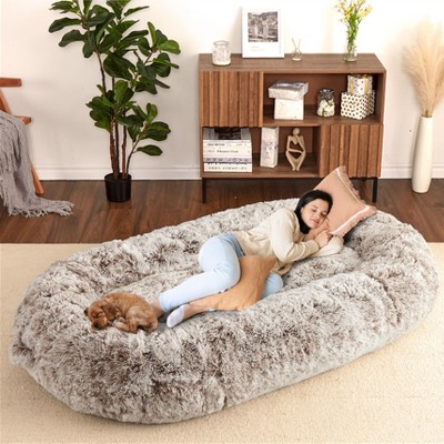 Human Dog Bed 71" Giant Bean Bag Bed Faux Fur Plush Dog Bed Washable Dog Bed for Humans with Handle, Removal Cover, Orthopedic Dog Beds