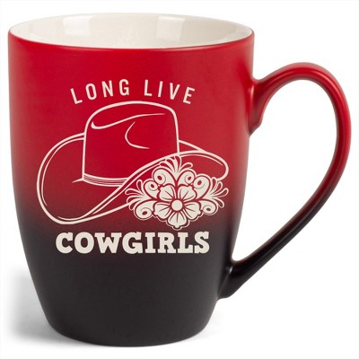 100 North Floral Western Hat 10 Ounce Red and Black Two Toned Ombre, Comfortably Fits Your Hands, Ceramic Tea Coffee Cup Mug, Long Live Cowgirls