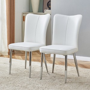 Modern PU Chair Set, The backrest has a vertical and smooth line design, Metal Leg, Suitable for placement in kitchen, living rooms - 1 of 4
