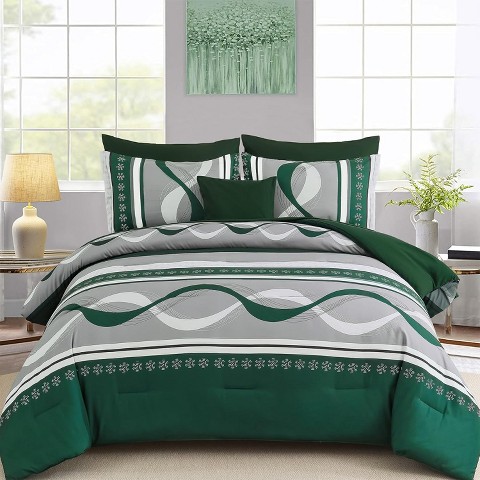 Der Rose BALHAM TRADE- 8 Pieces Grey Comforter Set Queen Size Bed in a Bag Boho Soft Microfiber Bedding Green Queen 90"×90"