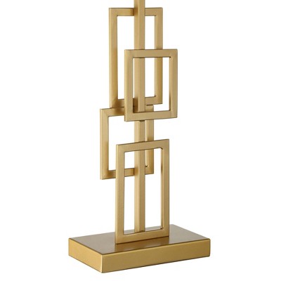 26" Gold Geometric Metal Table Lamps with White Fabric Shades Set