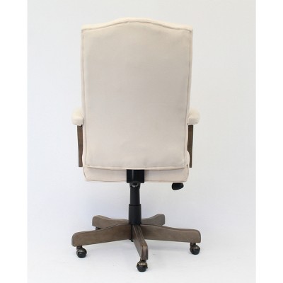 Executive High-Back Ergonomic Swivel Chair in Gray with Metal and Wood Accents